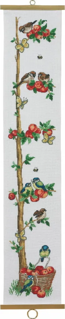 Kit Broderie Point de Croix Permin 18x93 cm Motif Pomme et Oiseau 35-4119