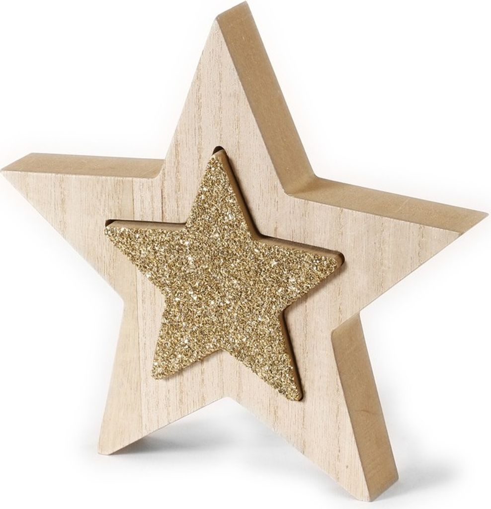 Holzstern 2in1 Aufsteller 10cm / 15cm - natur / gold