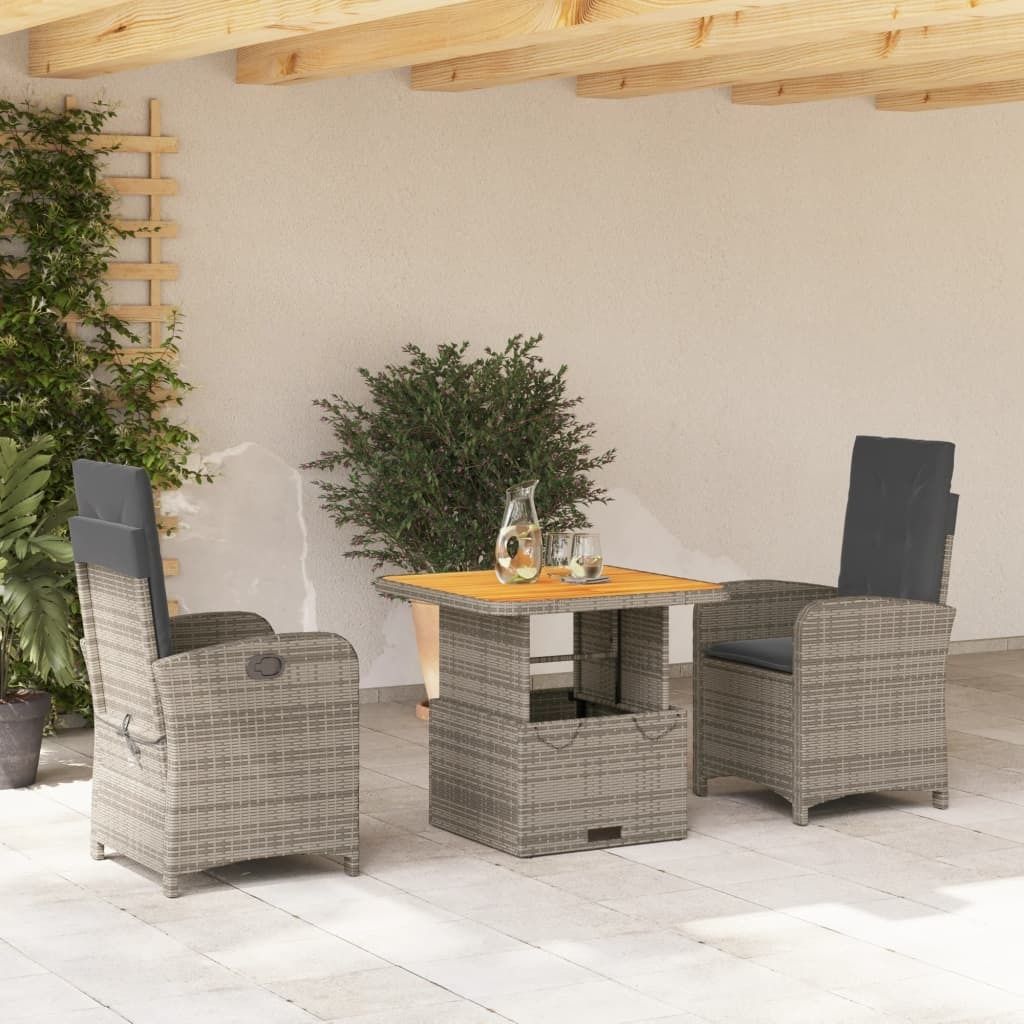 Maison Exclusive - 3-tlg. Garten-Essgruppe mit Kissen Grau Poly Rattan