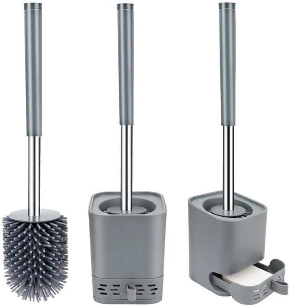 Brosse de toilettes en silicone gris séchage rapide à fixation murale