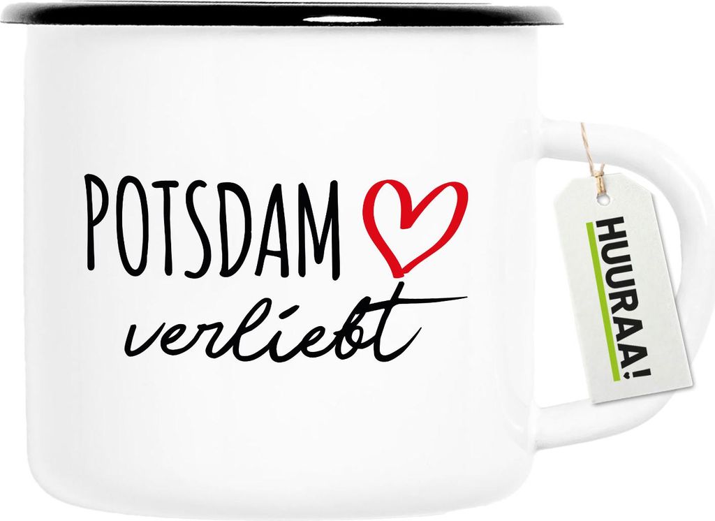Huuraa Emaille Tasse Potsdam verliebt 300ml Vintage Campingbecher Geschenkidee