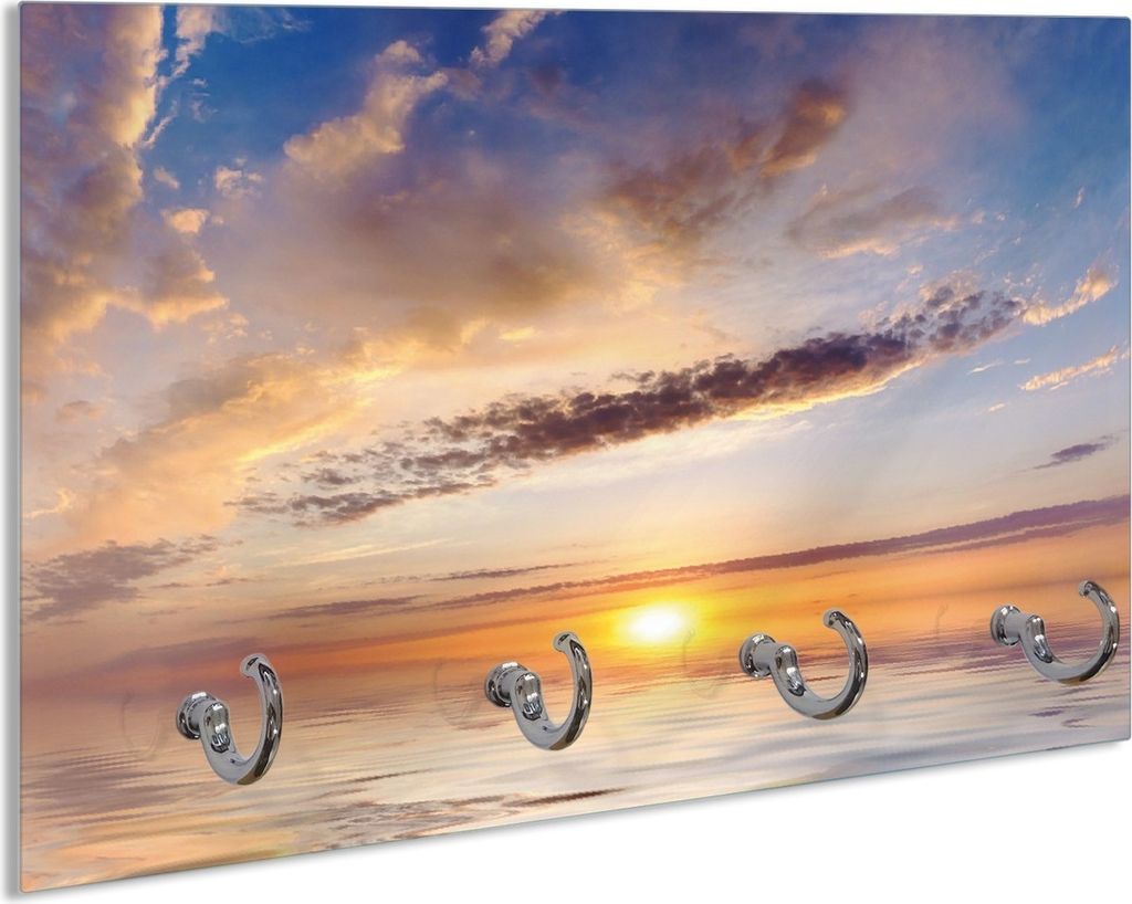 Wallario Handtuchhalter aus Glas, Motiv: Sonnenuntergang über dem Wasser, 30 x 20 cm mit 4 Haken