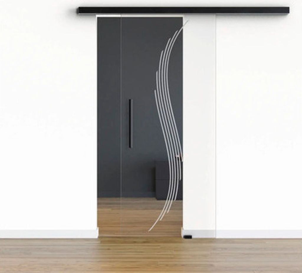 Pertura Glasschiebetür Komplettset Glera Sweep 01 775x2050 mm Rechts inkl.Beschlag Selir Aluminium schwarz,Stangengriff