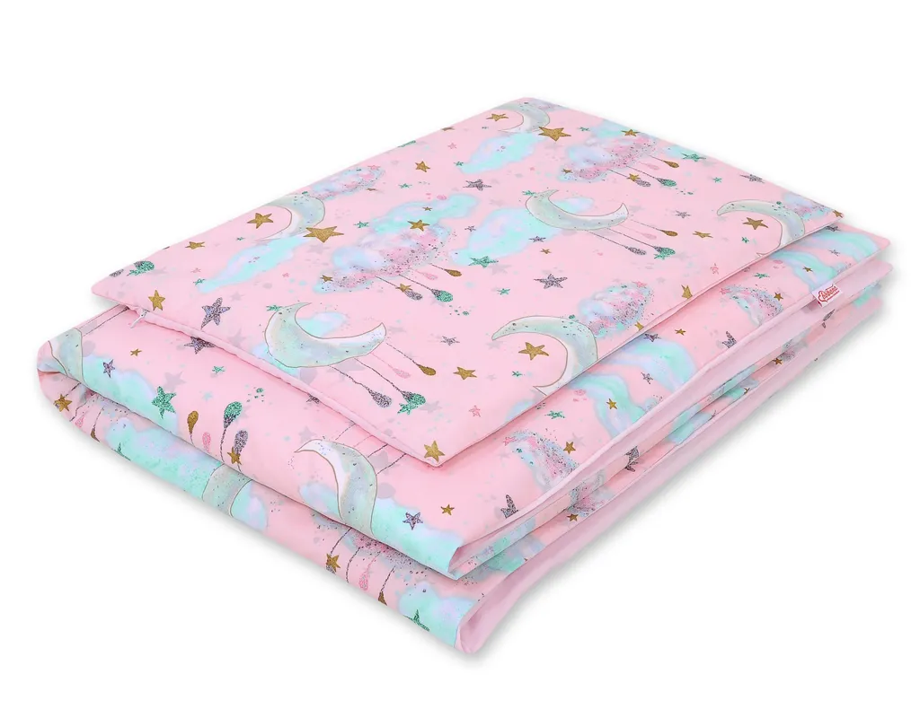 Parure lit enfant coton anti-transpiration, 2 pièces Lunes roses