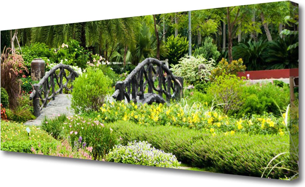 Tulup Leinwand-Bilder 125x50 Wandbild Canvas Kunstdruck Garten Brücke Natur