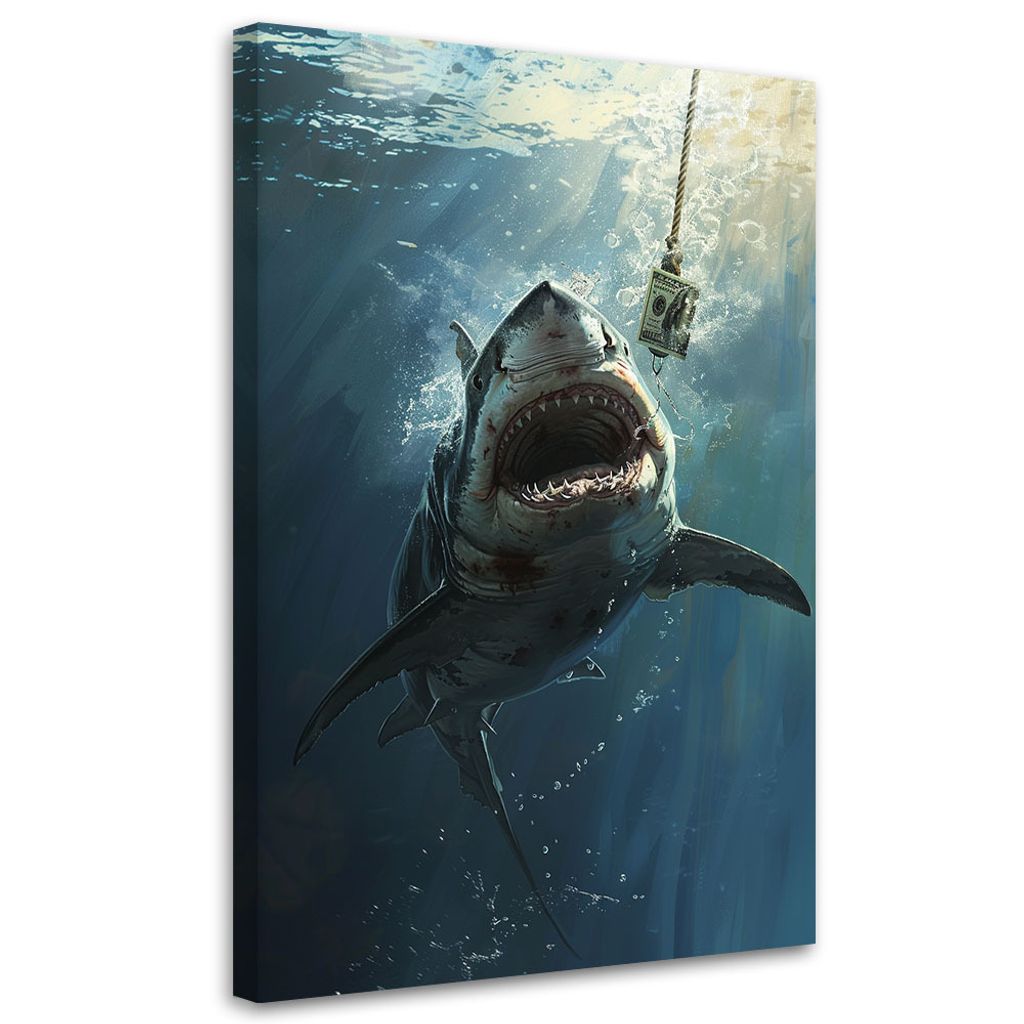 Leinwandbild Hai Dollar 40x60 Feeby Blau bild für die wand bereit zum aufhängen