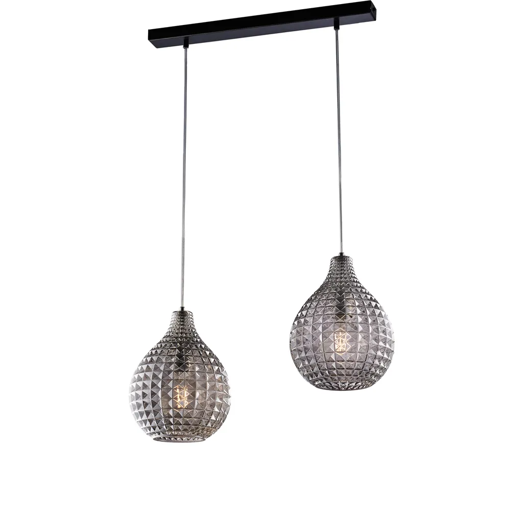 Éclairage de Bar et Ilôt de Cuisine Rail Chrome et Verre Soufflé Gris