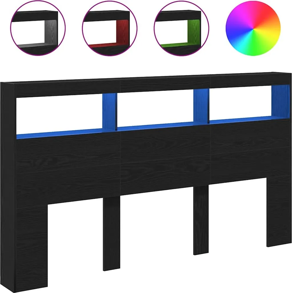 Testiera Letto LED Rovere Nero 180x17 cm: Scaffali Portaoggetti