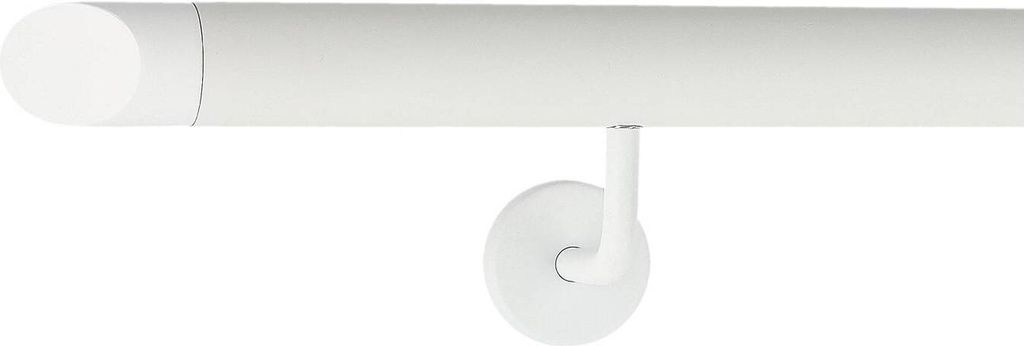 TIBU Handlauf Aluminium Weiß Geländer 30-600cm Wandhandlauf Treppe gewinkelte Edelstahlhalter, Länge 120 cm mit 2 Halter und schräges Endstück