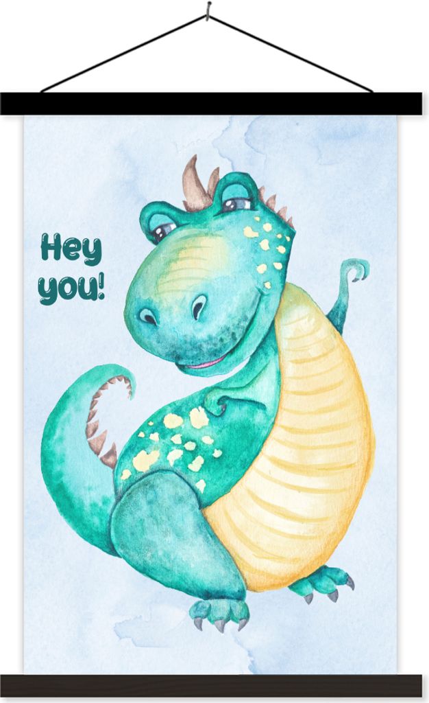 MuchoWow Textilposter Dino - Kinderzimmer - Aquarell - Jungen - Kinder 60x90 cm mit schwarzem Rahmen - Poster Wohnzimmer