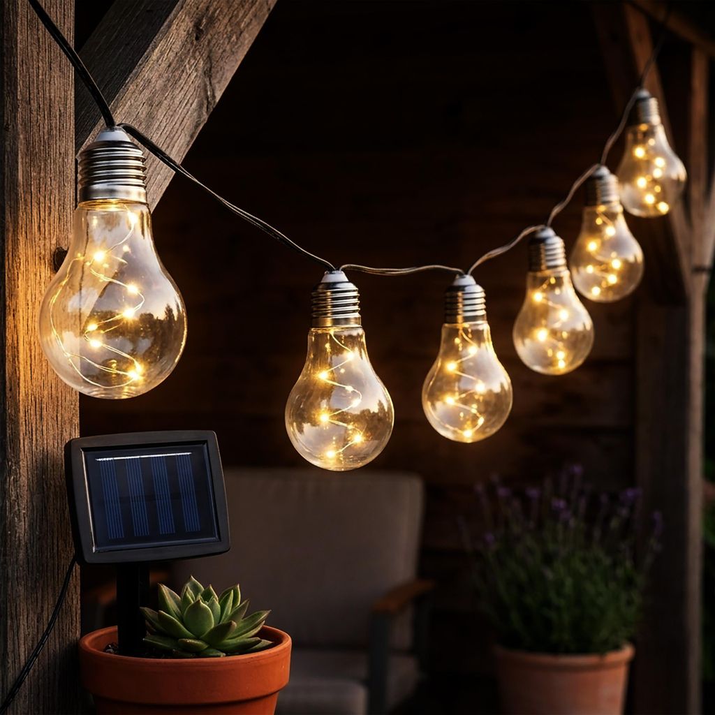 LED Solar Lichterkette mit 10 Glühbirnen auf 450 cm mit 2 Leuchtmodi - warm weiß - Garten Deko Beleuchtung mit transparenten Lampen