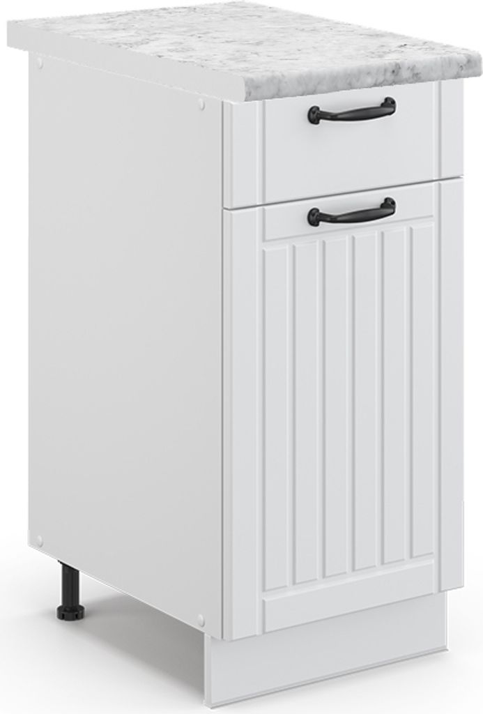 Küchenunterschrank Vicco Fame-Line Weiß Landhaus 40 cm , AP Marmor, Model 45423