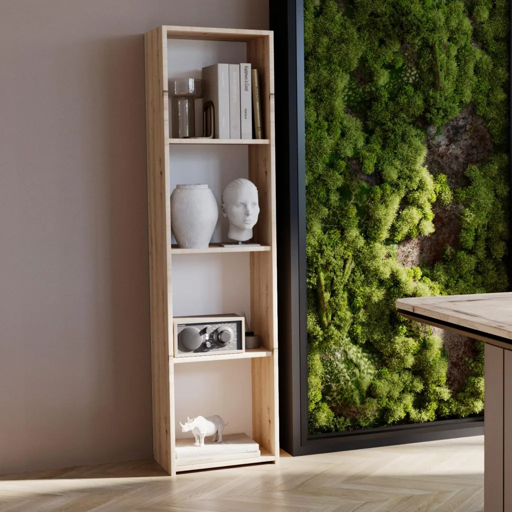 Bibliothèque colonne LONI chêne Artisan 160 cm - Rangement 4 tablettes - 4