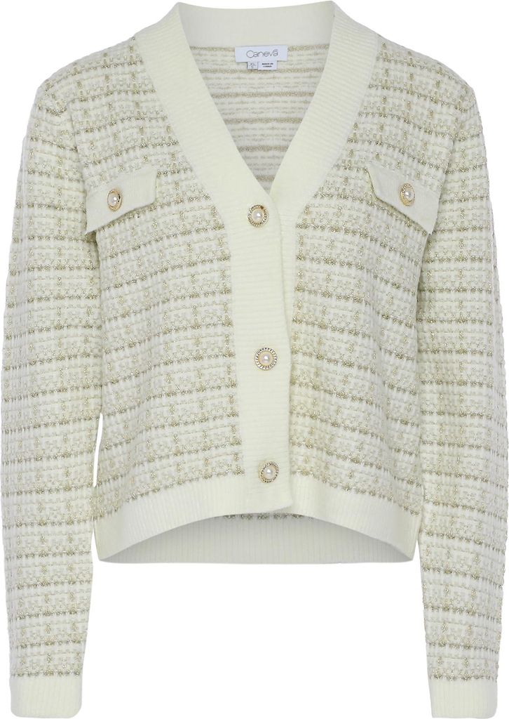 caneva damen pullover - wollweiss kariert, XL/XXL