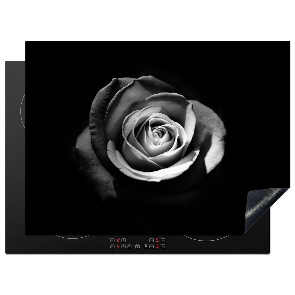 KitchenYeah Herdabdeckplatte Blumen - Schwarz - Rose - Weiß - Botanisch , 70x52cm, Küche Deko, Glaskeramikkochfeld Herdabdeckung, Abdeckplatte ...