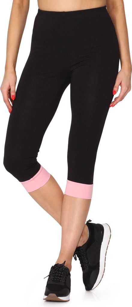 Merry Style Damen Leggings aus Baumwolle mit angenähtem Bündchen MS10-379 (Schwarz/Aprikose, S)