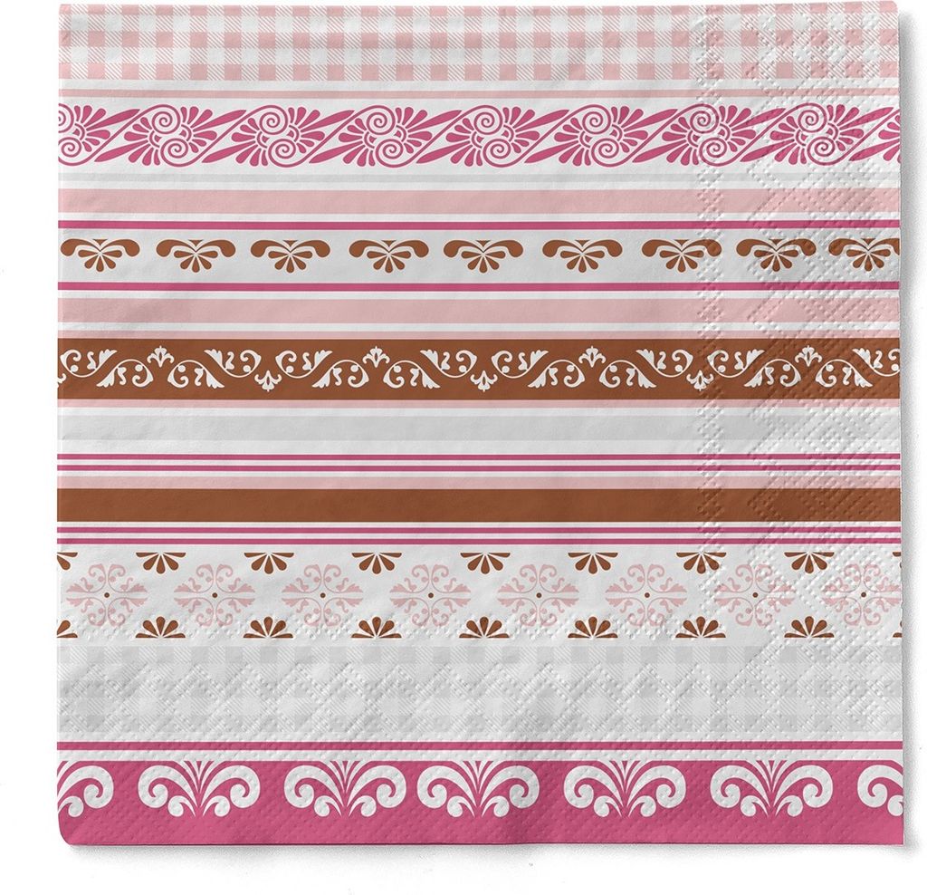 Sovie HOME Serviette Jule in Braun-Rose aus Tissue 33 x 33 cm, 3-lagig, 20 Stück - Ornamente