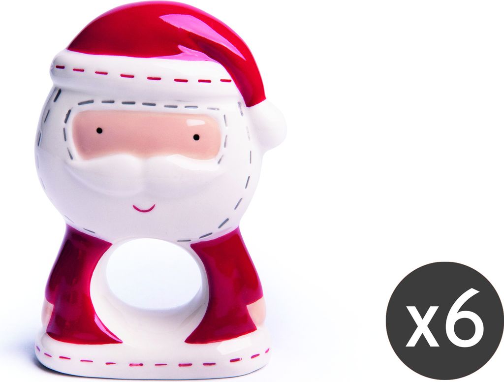 Excelsa Set Von 6 Serviettenhalter Santa Claus Keramik 9,5Xh9X6,5 Cm Bunt
