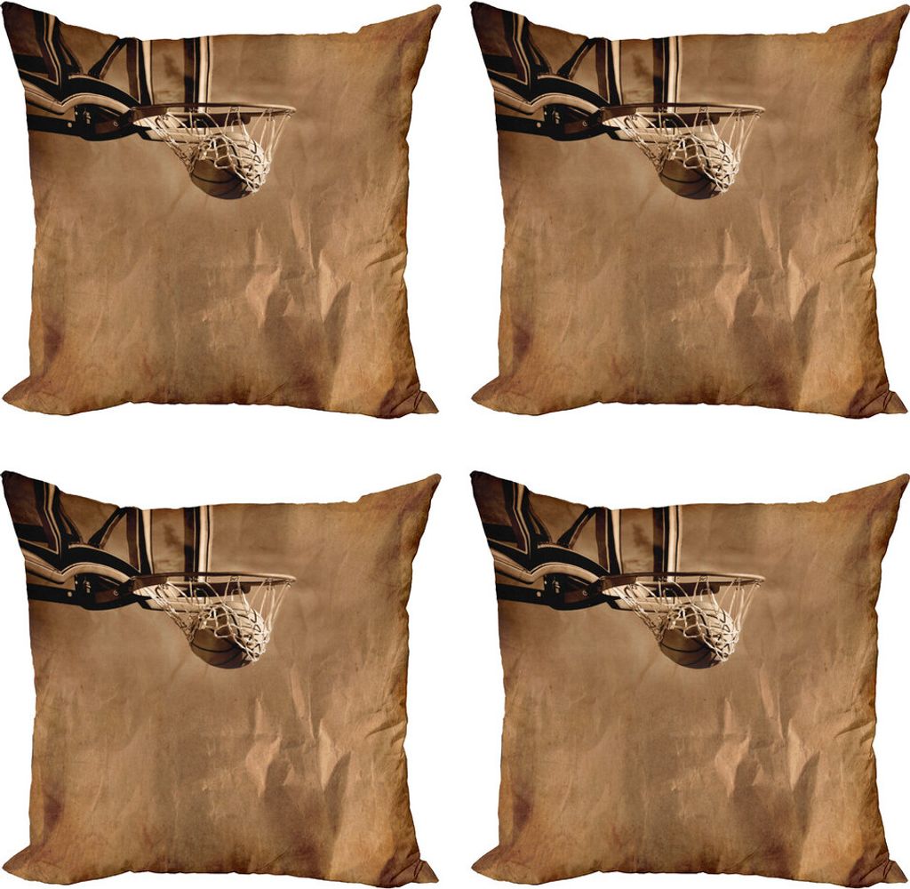 ABAKUHAUS Basketball Kissenbezug Set (4 Stück), Ball in der Netzwertung, Moderner Doppelseitiger Digitaldruck, 60 cm x 60 cm, Sepia