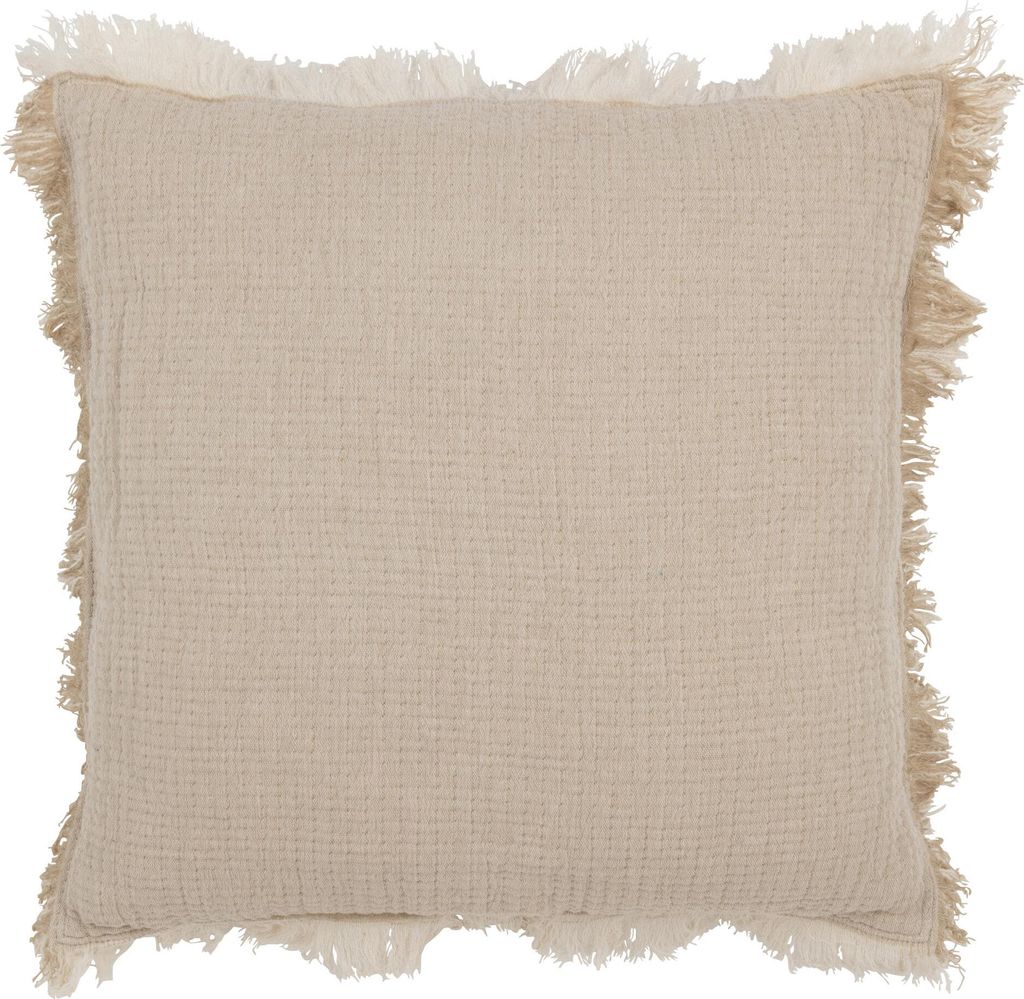Kissen fransen baumwollmusselin dunkel beige