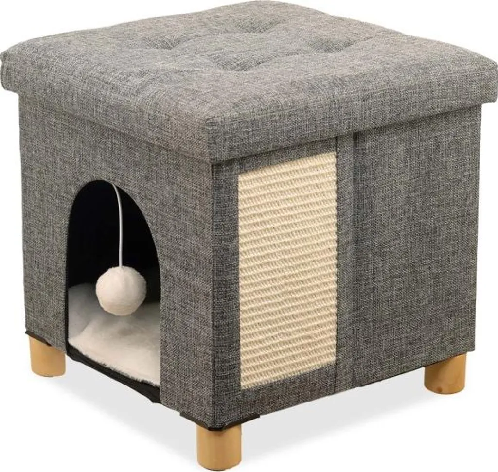 Duvo+ Arbre à chat Gina gris avec griffoir intégré et niche douillette