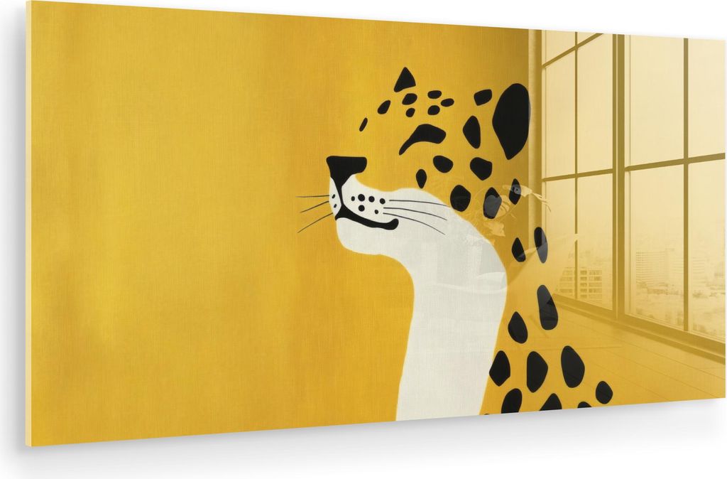 MuchoWow Glasbilder - Bilder auf Wandbild - Foto auf Glas Gepard - Illustration - Gelb 80x40 cm Wanddekoration aus Glas - Acrylglasbild - Acrylbild...
