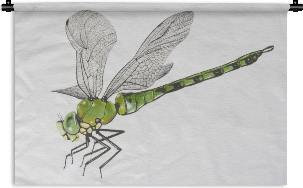 MuchoWow Wandteppich Wandbehang Eine Illustration einer grünen Libelle auf einem weißen Hintergrund 150x100 cm Tapisserie Dekoration Wandtuch -...