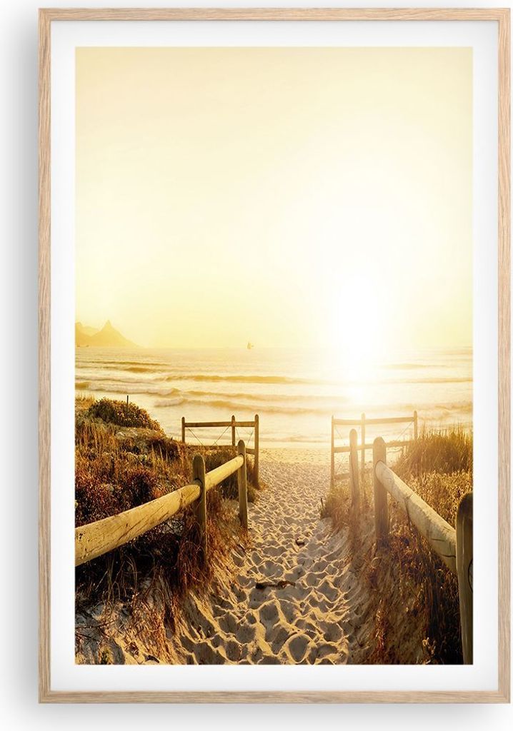 Gerahmtes Poster - Rahmen in heller Eiche - Sonnenaufgang Welle Insel Meer - 61x91,5 cm - Wand Bild - Wanddeko - Wandbilder - Wandposter - Bilderra...