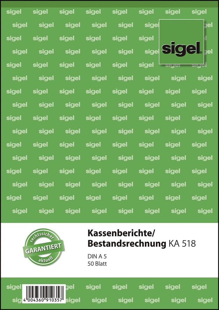 A green background with repeating text 'sigel' and a central white box containing product information and a logo.