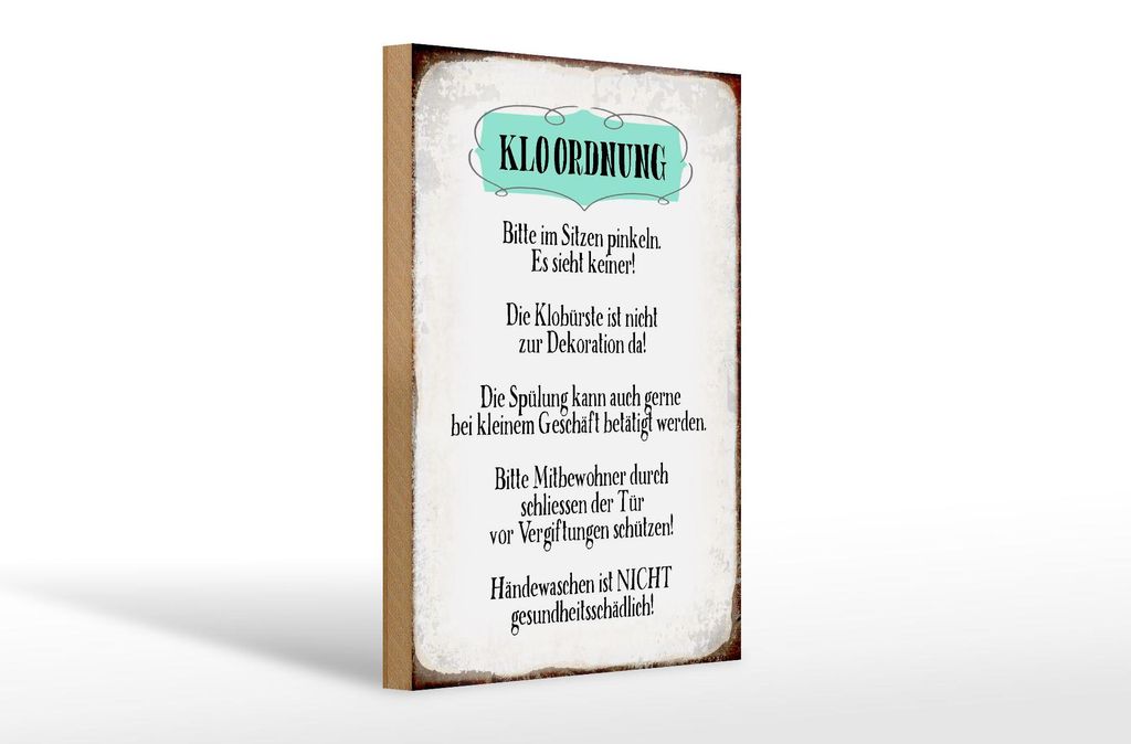 Holzschild Hinweis 20x30cm Klo Ordnung die Klobürste