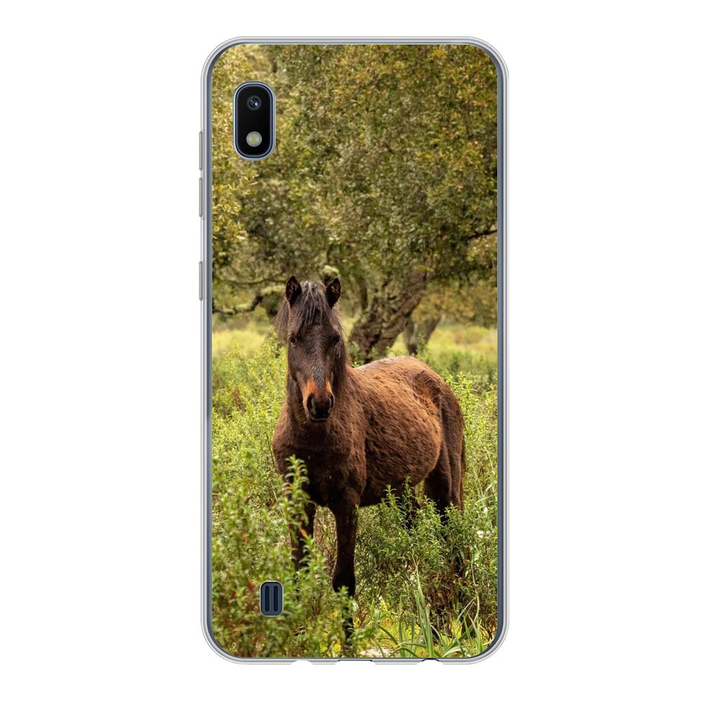MuchoWow Handyhülle Schutzhülle Hülle für Samsung Galaxy A10 Pferd - Wald - Gras Silikon Softcase Handy Hülle - Schutzhülle