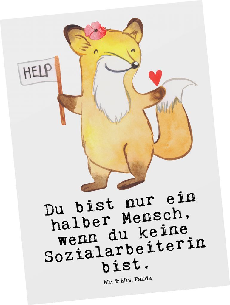 Mr. & Mrs. Panda Grußkarte Sozialarbeiterin Herz - Weiß - Geschenk, Ansichtskarten, Postkarten, Postkarte, Ansichtskarte, Fotokarte