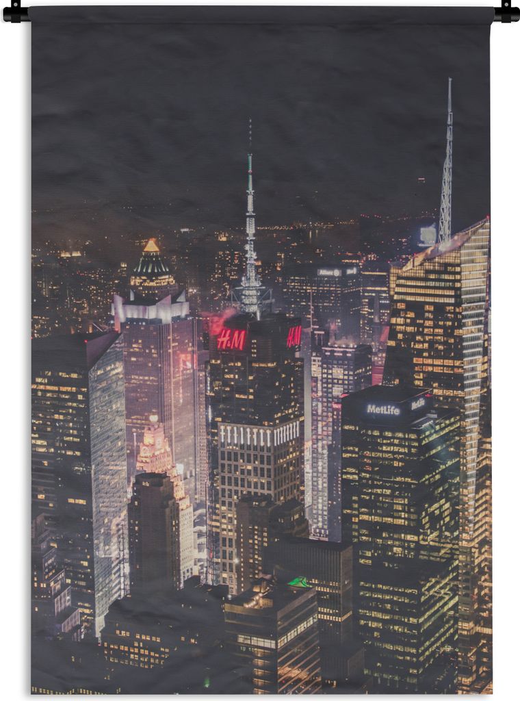 MuchoWow Wandteppich Wandbehang New York - Nacht - Logo 60x90 cm Tapisserie Dekoration Wandtuch - Foto-Teppich - Abwaschbar