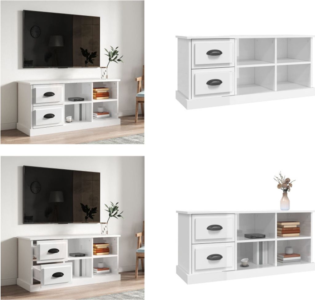 vidaXL TV Schrank Hochglanz Weiß 102x35,5x47,5 cm Holzwerkstoff - TV-Schrank - TV-Schränke - TV-Möbel - TV-Ständer