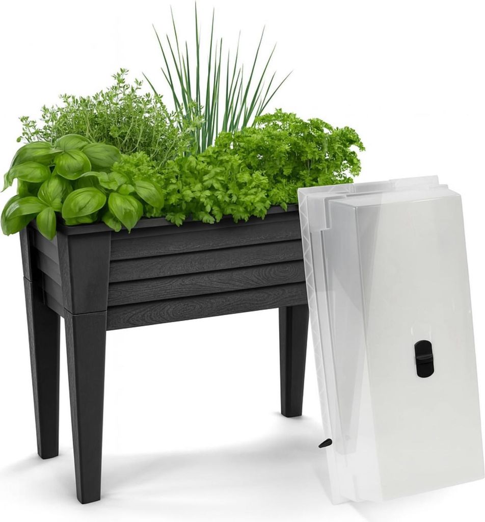 Hochbeet mit Deckel Frühbeet aus robustem Kunststoff | 78x40x84 cm | Pflanzkasten mit Gewächshaus & abnehmbaren Füßen | Kräuterbeet Grau für ...