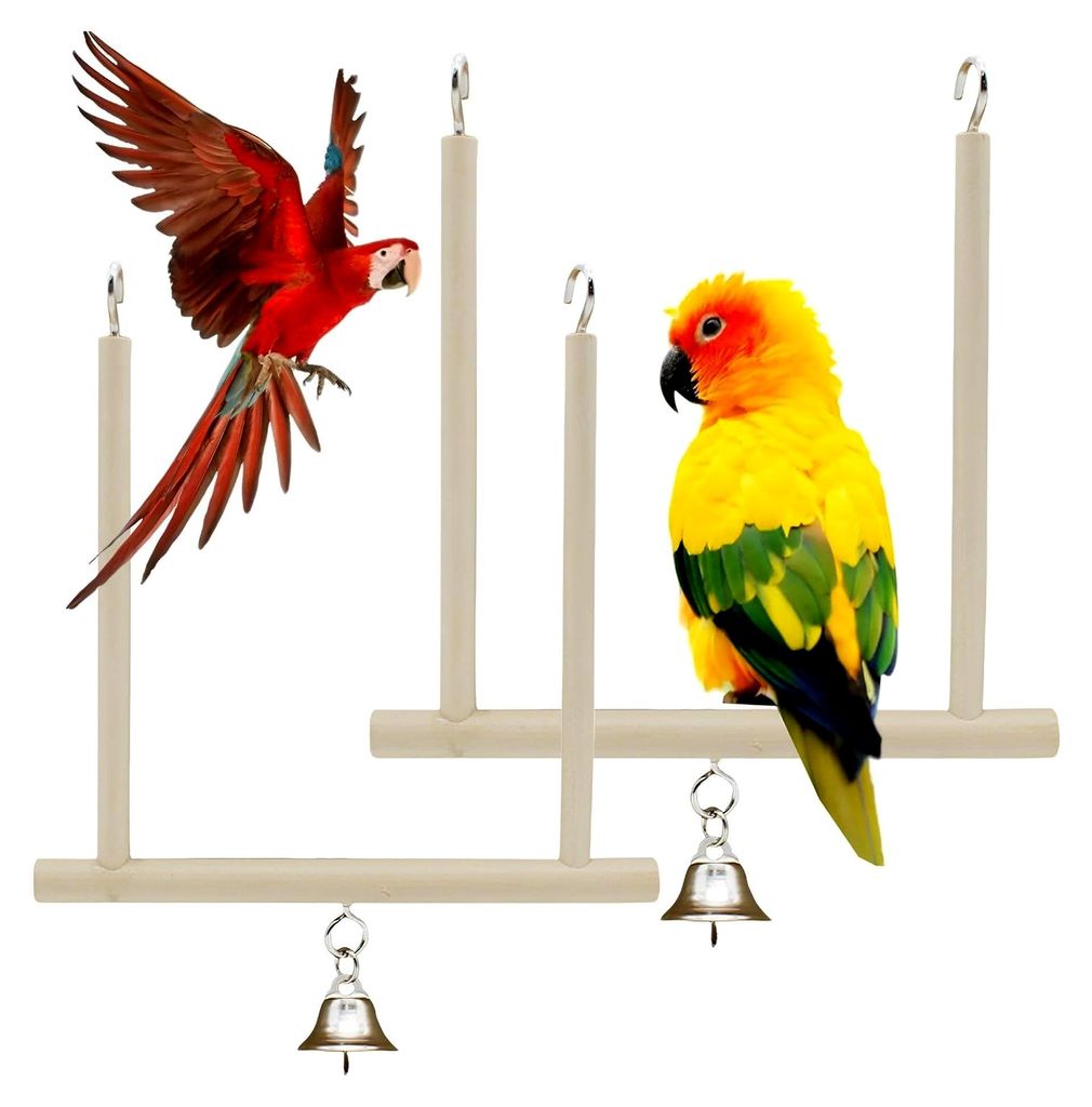2 Stück Vogelspielzeug aus natürlichem Holz, Schaukeln für Vogelkäfige, hängendes Haustierspielzeug mit Glocke, nachahmend für den natürlich...