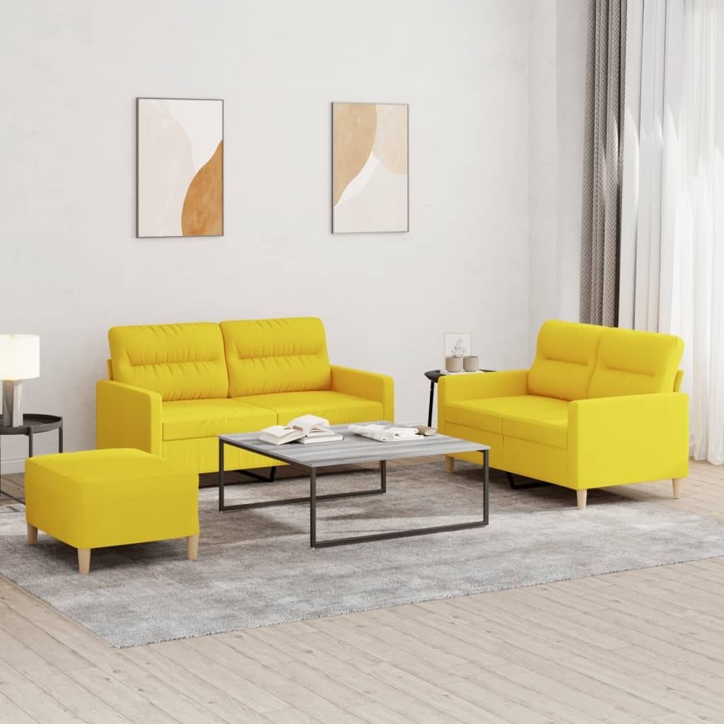 Möbel 3-tlg. Sofagarnitur mit Kissen Hellgelb Stoff - Klassische Sofas 3201581