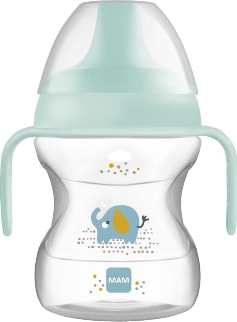 MAM Learn To Drink Cup mit abnehmbaren Griffen und Ausgießer, 6+ Monate, 190 ml, Hellblau Blau 1 stück (1er Pack)