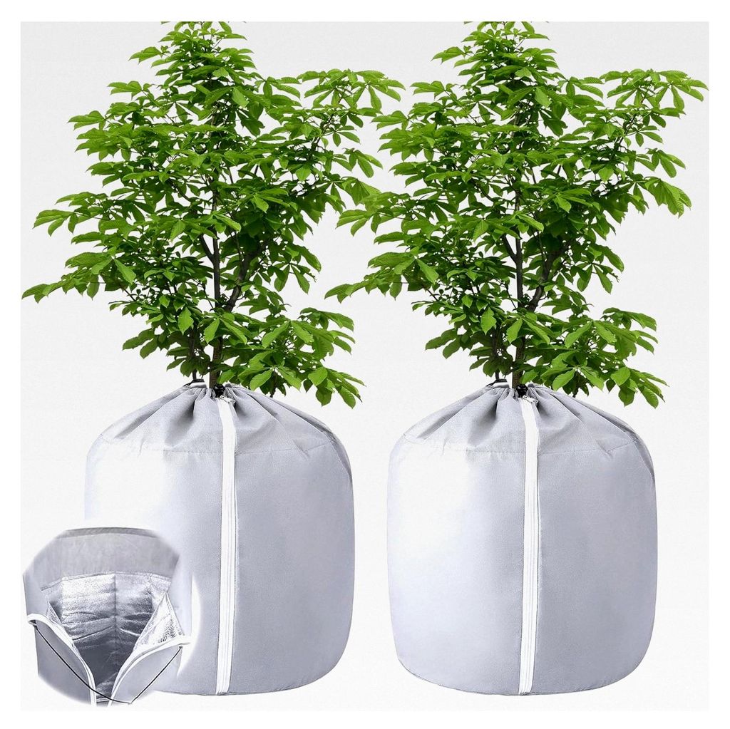 2 Stück Thermo Topfschutz - 50x45cm Schutzbeutel für Pflanzen im Außenbereich, Winterschutz mit Zugband, Frostschutz für Kübelpflanzen