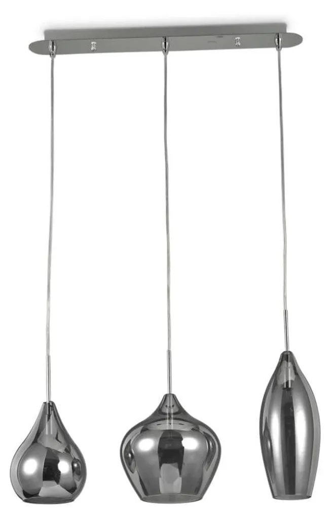 Luminaire Suspendu 3 Lampes en Métal Fumé et Verre pour Salle à Manger