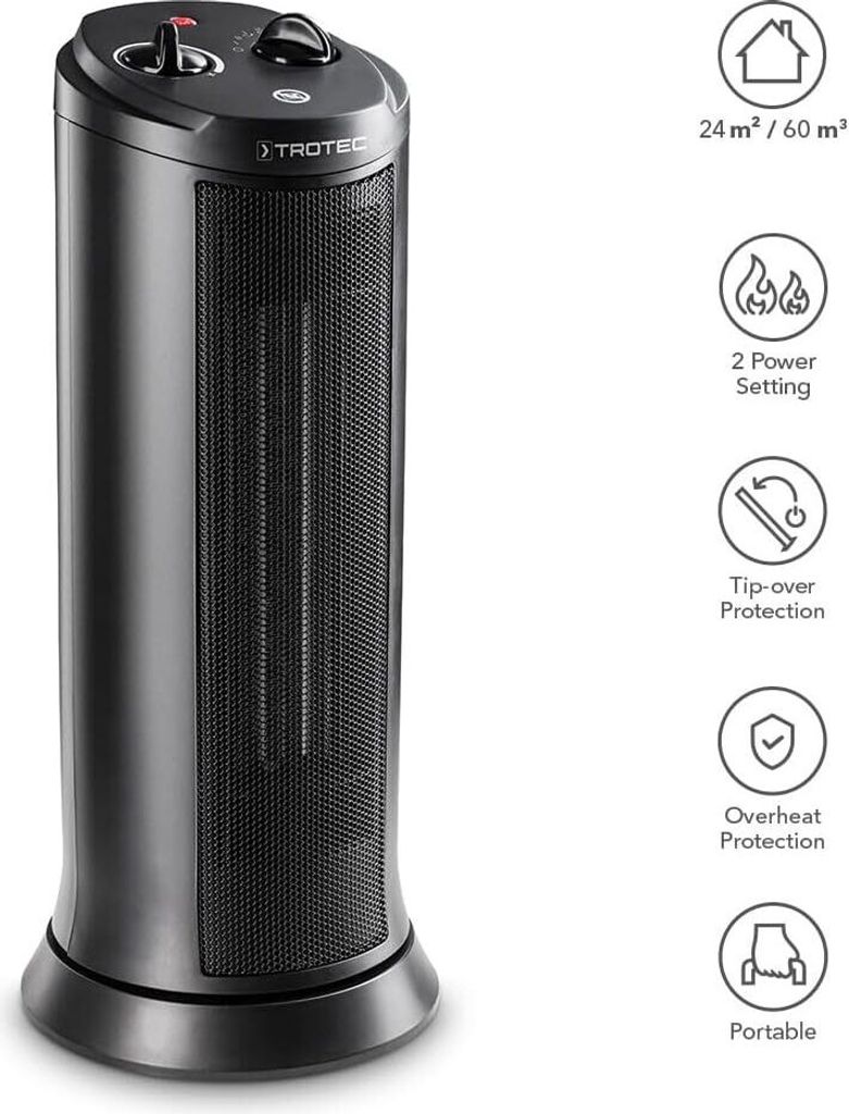 Heizlüfter TFC 19 E – Heizleistung 1200 W / 2000 W – Heizung mit Thermostat, Raumgröße 24 m² bis 60 m³, Oszillationsfunktion 70°
