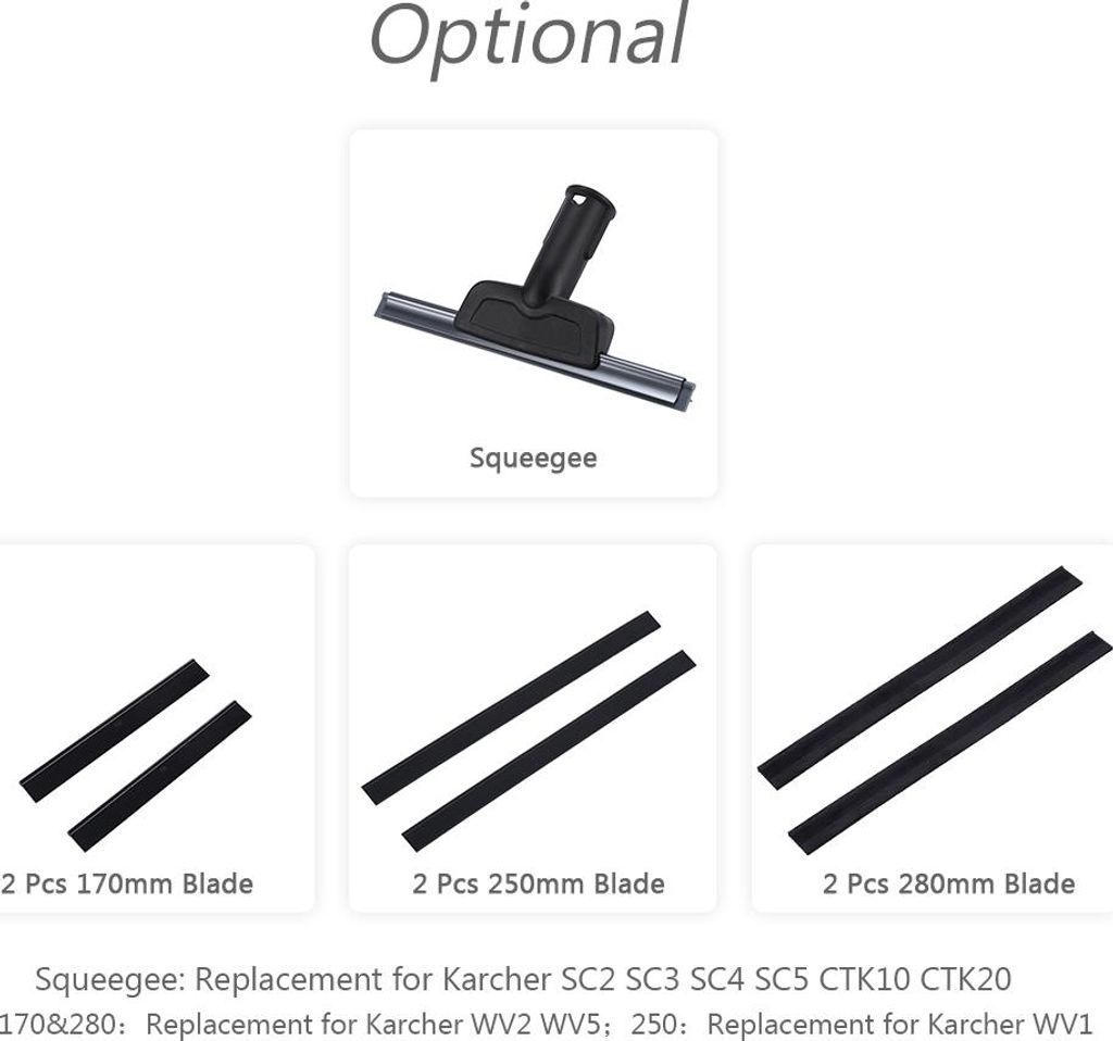 Ersatz-Fensterreinigungsklingen für Fenstersauger 2 Stück 250mm Rakel Gummizubehör Ersatz für Karcher WV1