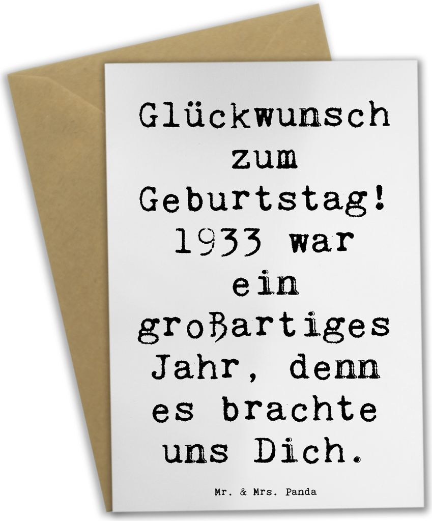 Mr. & Mrs. Panda Klappkarte Spruch 1933 Geburtstag - Weiß - Geschenk, einladungskarten, Du, liebevolles Zitat, Glückwunsch, Grußkarte, Freude, G...