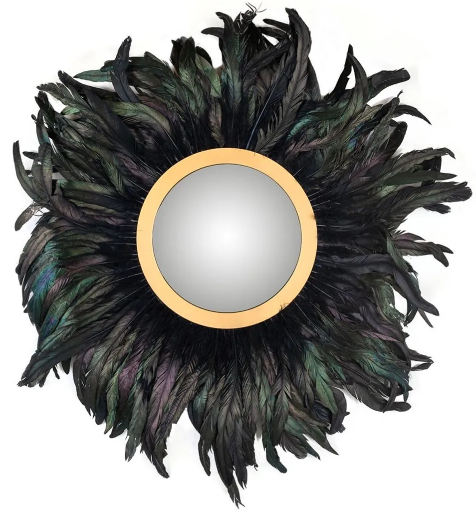 Miroir mural rond plumes multicolore et or Casa Padrino Ø 75 cm design