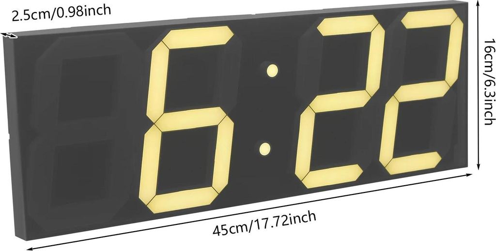 LED Wanduhr - Digitale Wanduhr - Große LED-Anzeige 45×16×2,5 cm - Lautlos - Acryl - Mit Wecker - Beige