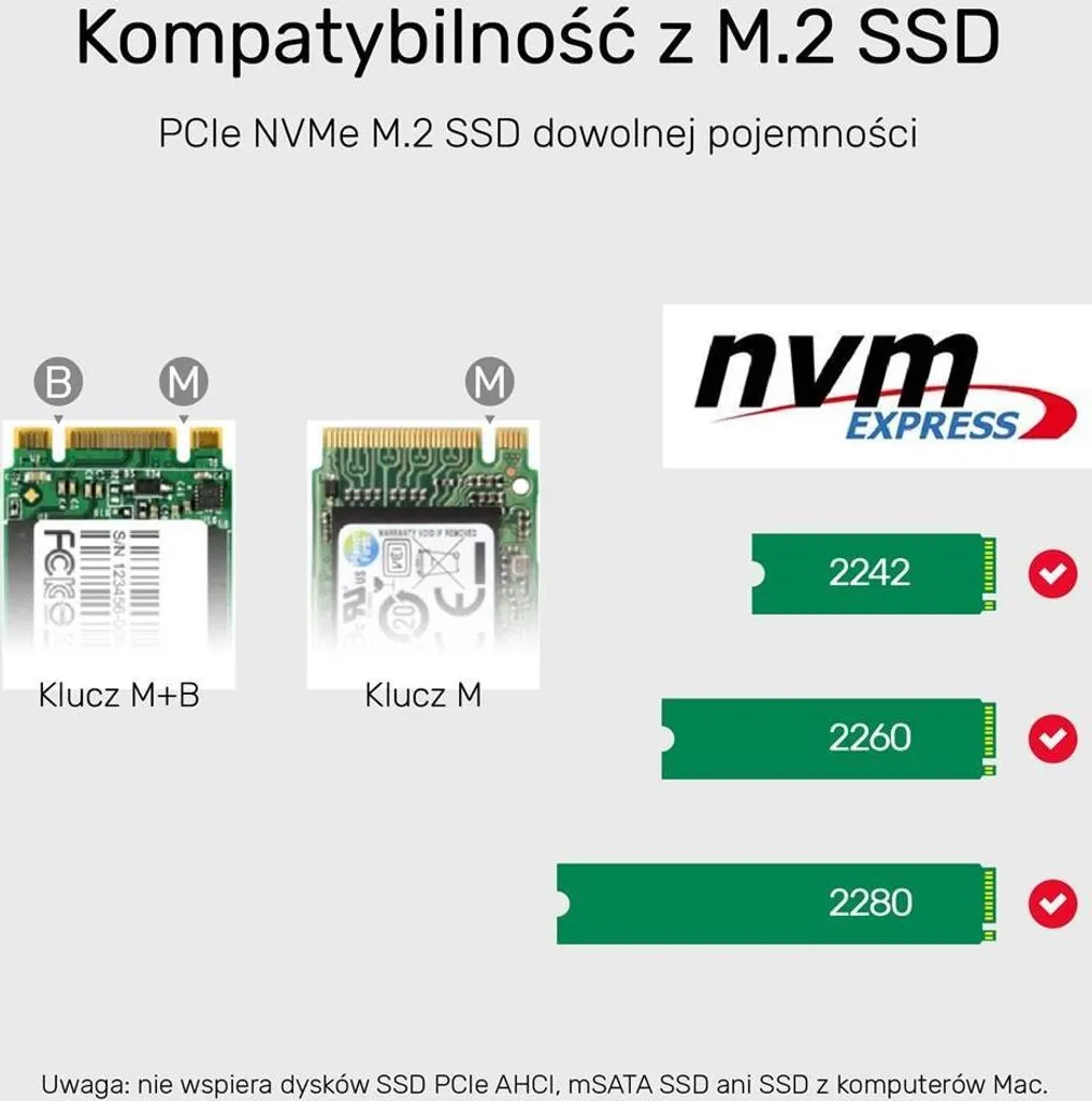 Boîtier Externe pour Disque SSD M.2 NVMe SATA Aluminium Noir S1206A
