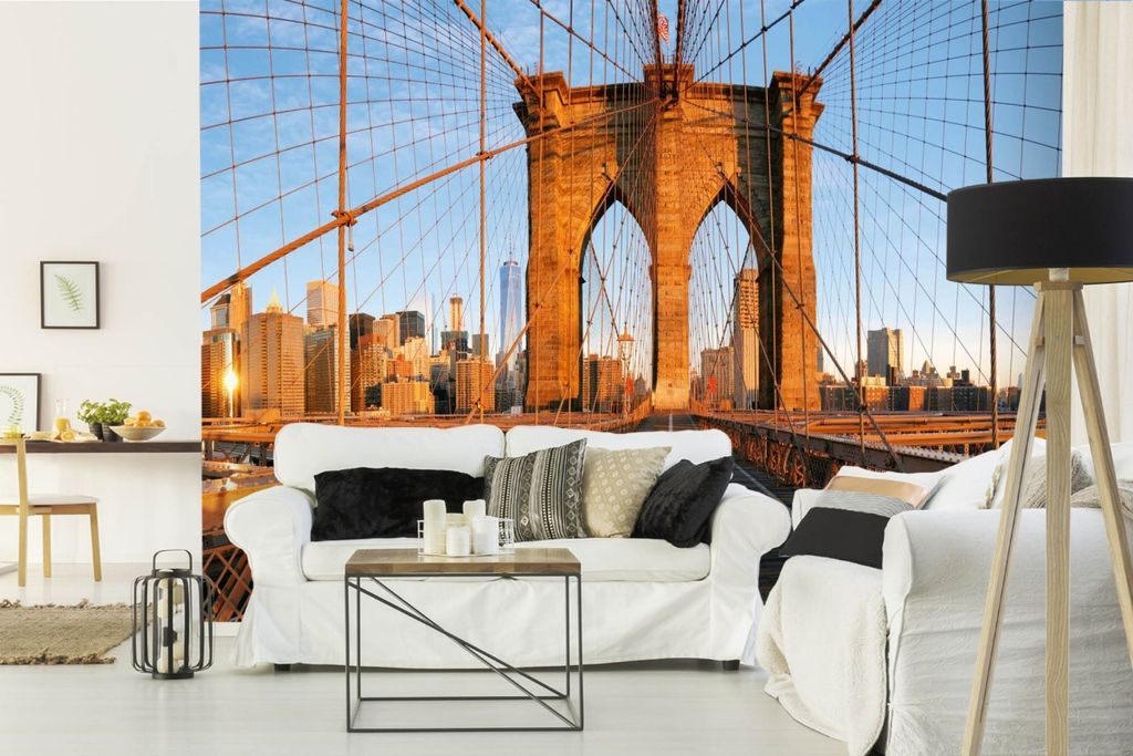 Vlies Fototapete BROOKLYN BRÜCKE PANORAMA 375 x 250 cm (inkl. Kleister) - Vlies Tapete, Wandtapete, Wandbilder - Tapete für Wohnzimmer Schlafzimm...