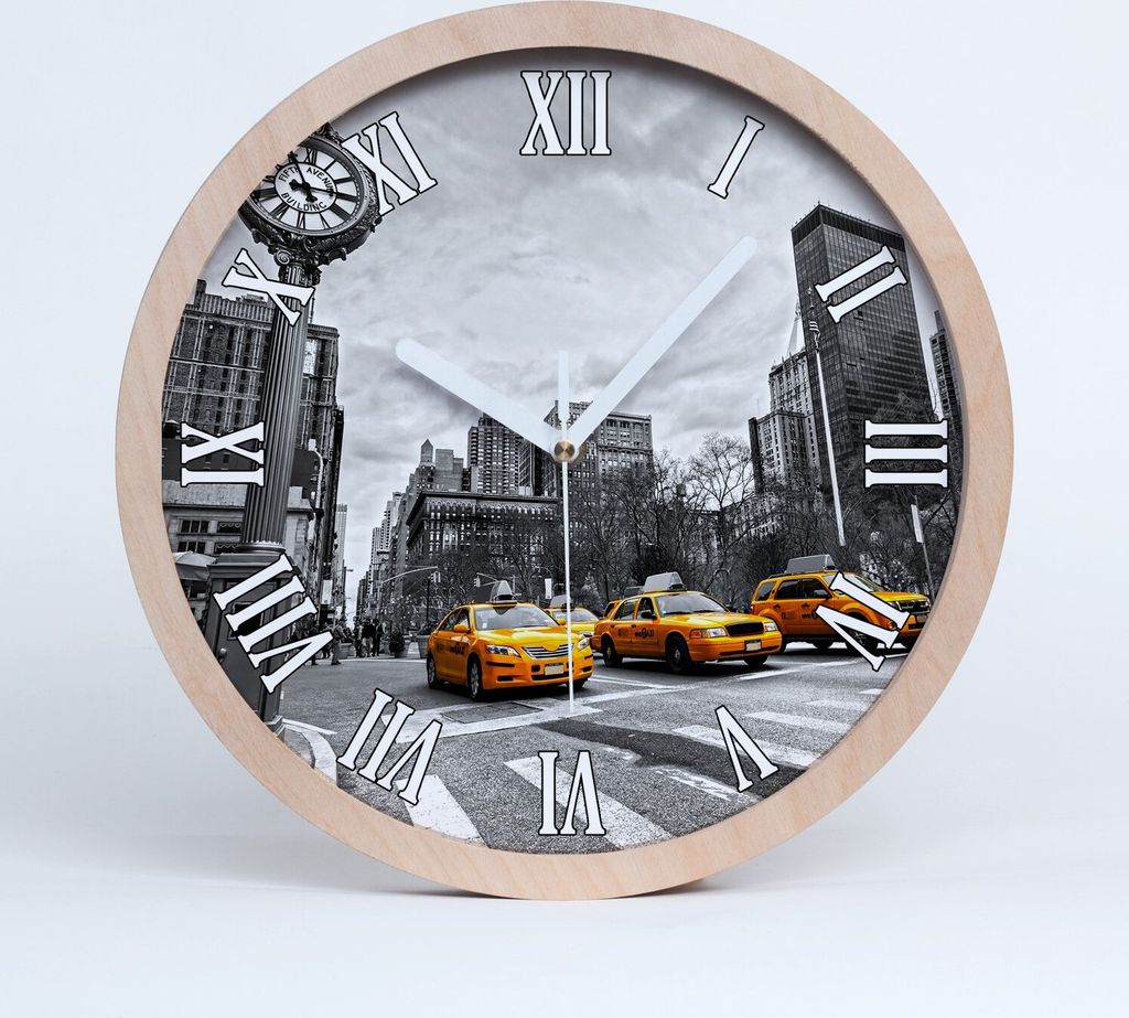 Holzuhr 25fi cm wanduhr - weiße Spitzen - New York Taxi