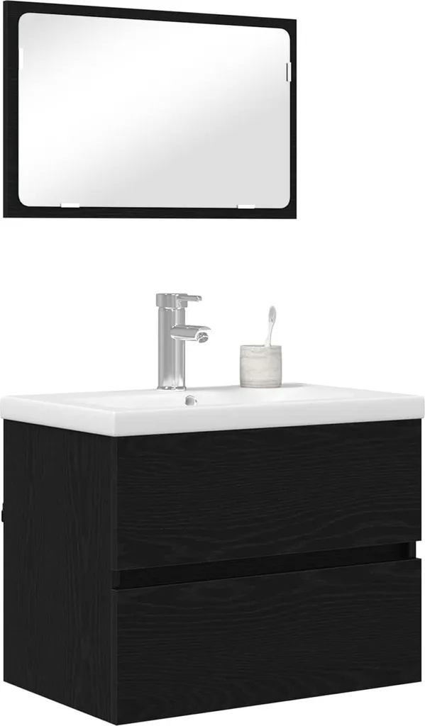 Ensemble de bain en bois composite noir aspect chêne - Design 3 pièces