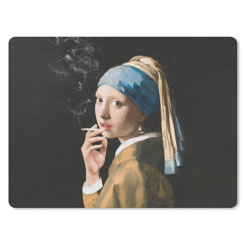 MuchoWow Mauspad Mousepad Das Mädchen mit dem Perlenohrring - Vermeer - Zigarette 40x30 cm - Mousepads - Maus Mat - Pad - Mausunterlage - Anti R...